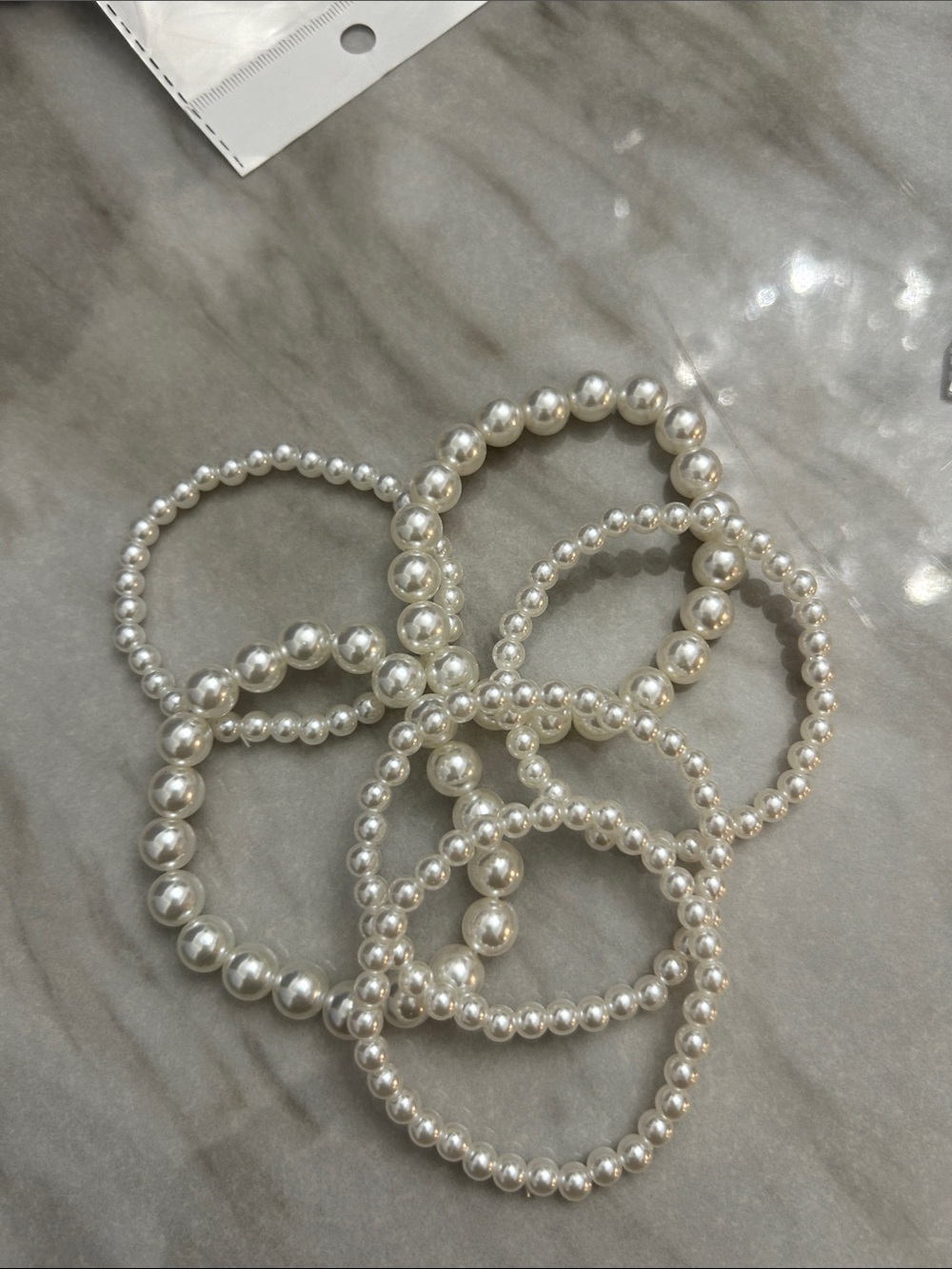 Elegant Pearl Stretch Bracelet Set - White Pearlescent Beads